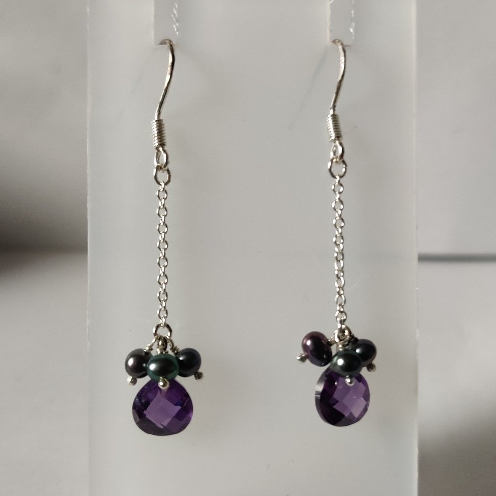 Amethyst and Pearl Dangle Earrings